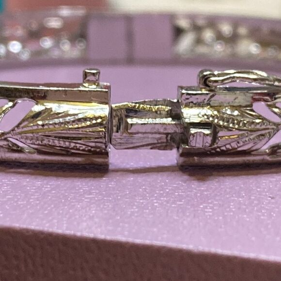 💛 Antique 18k White Gold Art Deco Filigree Bangle Bracelet - Picture 4 of 6